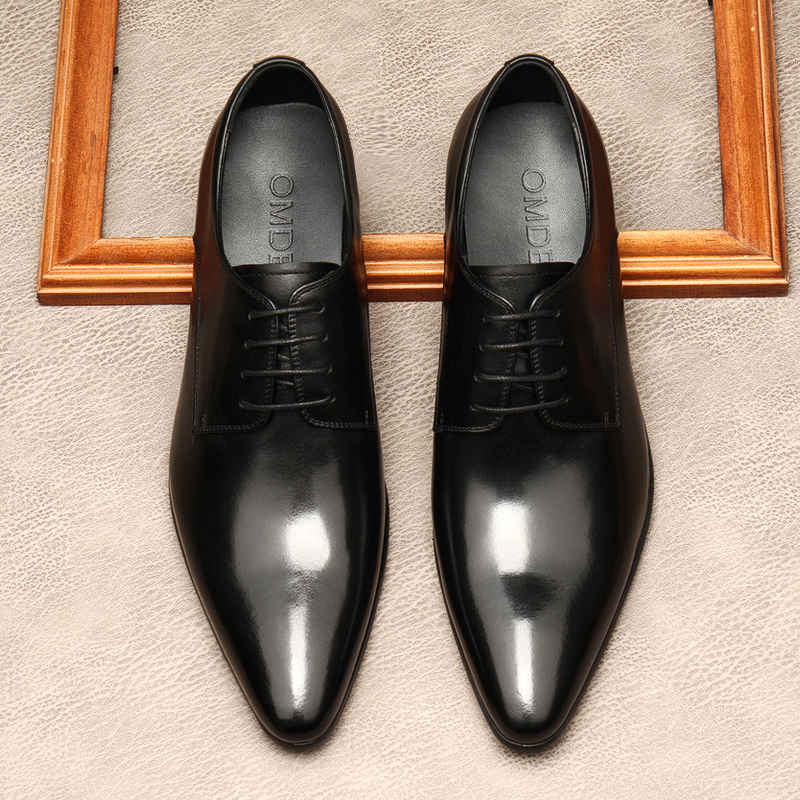 PLAIN ENGLISH LEATHER SHOES MENS SPRING NEW LEATHER MENS BUSINESS FORMAL WEAR LACE-UP MENS SHOES POINTED-TOE TRENDY SHOES MEN
