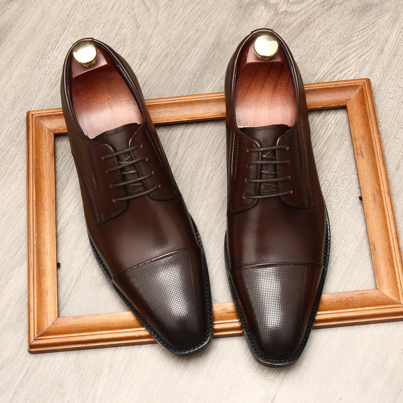 AUTUMN NEW STYLE DRESS SHOES MENS LEATHER BUSINESS CASUAL SOFT SOLE MENS SHOES BRITISH POINTED TOE BREATHABLE TREND WEDDING SHOES