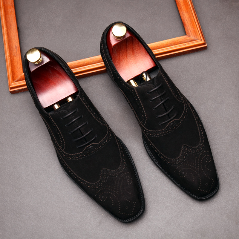 NUBUCK LEATHER 2021 NEW BROCK SUEDE SHOES BRITISH LEATHER CASUAL BUSINESS MENS SHOES BREATHABLE TREND CARVING