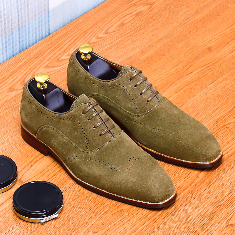 SUEDE HANDMADE OXFORD SHOES MENS BUSINESS FORMAL WEAR GOODYEAR HANDMADE MENS SHOES GENUINE LEATHER NUBUCK LEATHER CARVED LEATHER SHOES MEN