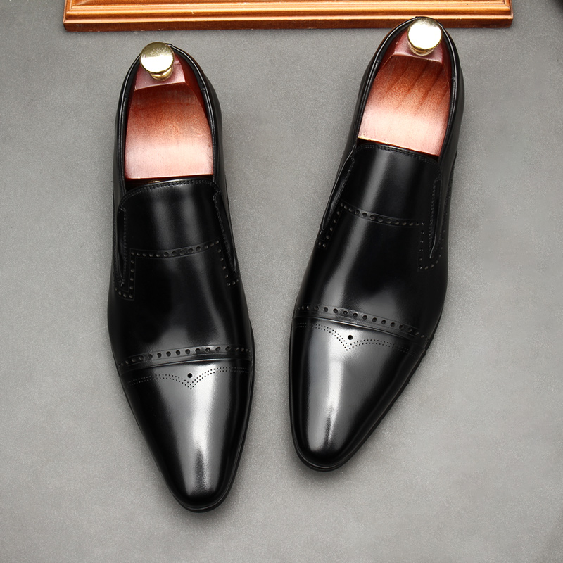 BROWN COLOR FASHION MENS SHOES 2021 NEW BUSINESS FORMAL WEAR CASUAL SIMPLE MENS CARVED LEATHER SHOES POINTED TOE OFFICE SHOES