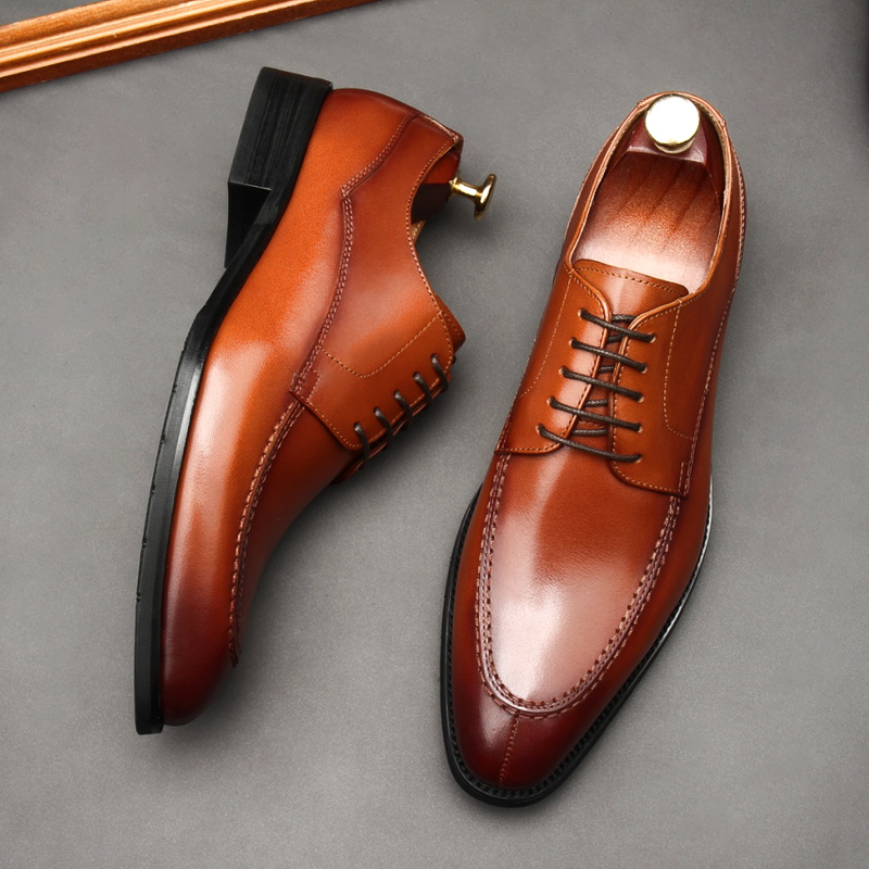 FALL 2021 NEW MENS BUSINESS FORMAL LEATHER SHOES POINTED TOE BRITISH STRAPPY BREATHABLE MENS CAR STITCHED WEDDING SHOES