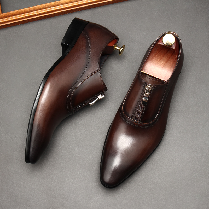 BRITISH STYLE MENS LEATHER SHOES POINTED TOE WAXED LEATHER BUSINESS FORMAL WEAR YOUTH LEATHER BRITISH SUIT SHOES MENS GROOM WEDDING SHOES