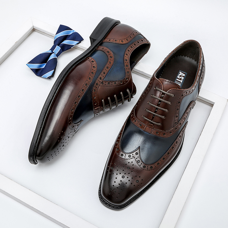 2021 NEW EUROPEAN AND AMERICAN BULLOCK MENS SHOES BRITISH CASUAL CARVED LEATHER SHOES MENS RETRO HANDMADE BUSINESS TREND LEATHER