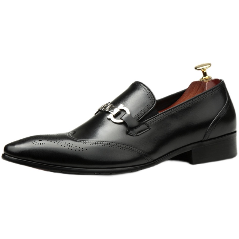 HORSEBIT NEW BROGUE CARVED LEATHER SHOES POINTED-TOE SLIP-ONS MENS BRITISH BUSINESS FORMAL WEAR TREND DERBY SHOES