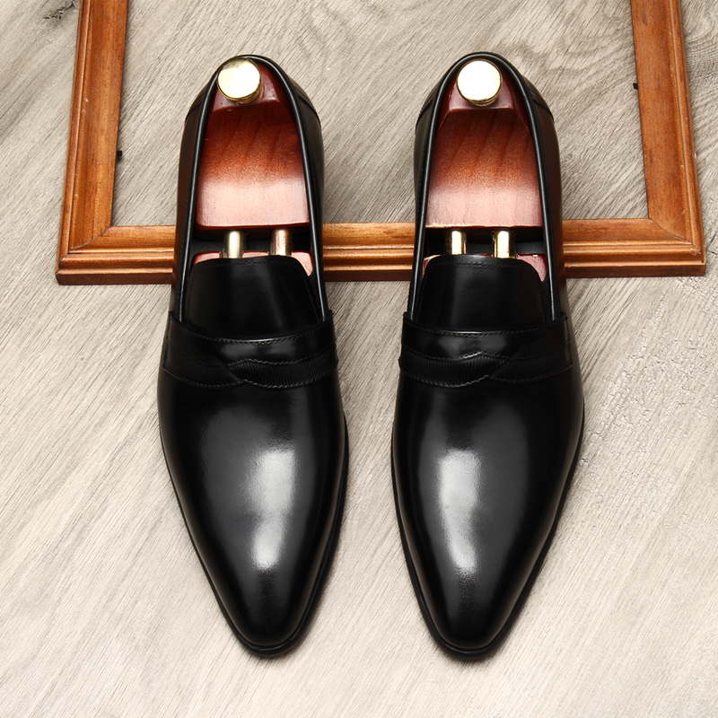 AUTUMN NEW BUSINESS DRESS LEATHER SHOES MENS LEATHER POINTED TOE SLIP-ON SLIP SHOES MENS SHOES CASUAL MENS LEATHER SHOES TREND
