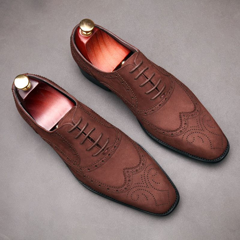 NUBUCK LEATHER 2021 NEW BROCK SUEDE SHOES BRITISH LEATHER CASUAL BUSINESS MENS SHOES BREATHABLE TREND CARVING