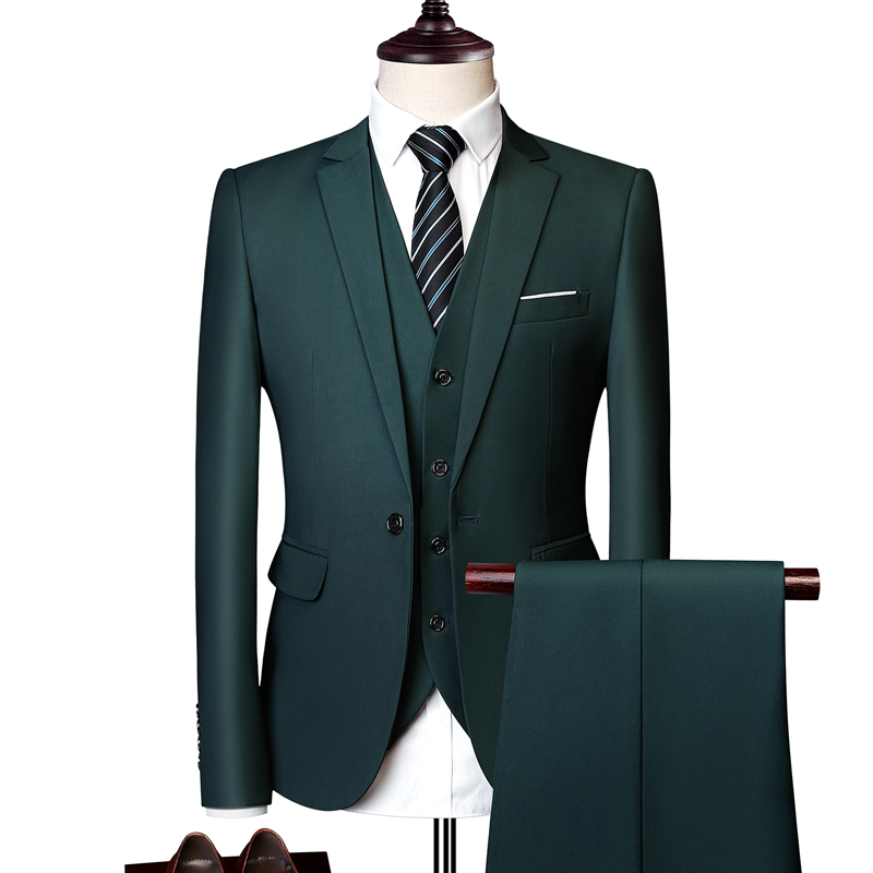 MENS BUSINESS CASUAL SUIT SUIT SUIT DARK GREEN THREE-PIECE SET XZ103-522 THREE-PIECE SET-180
