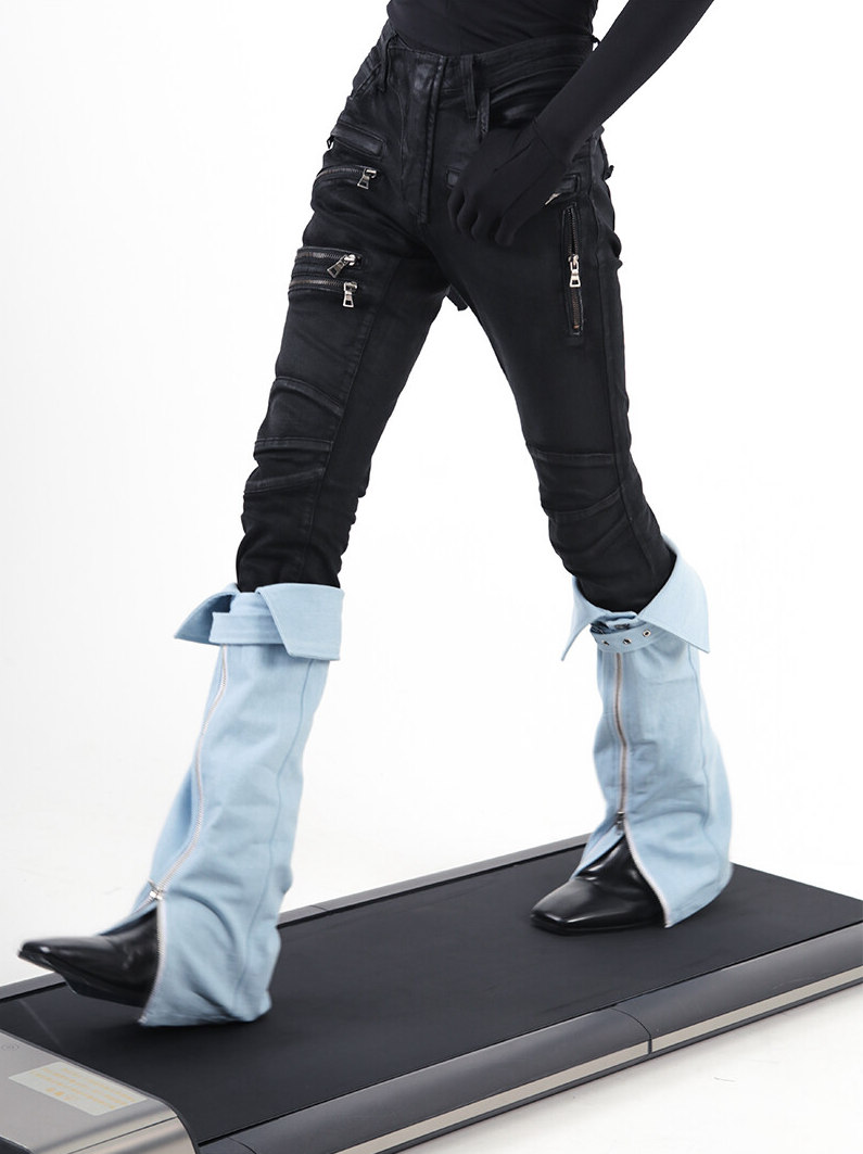 PURCHASING DENIM COTTON PU LEATHER BUCKLE LEG SLEEVE FASHIONABLE IT  PLUS POINTS STYLING