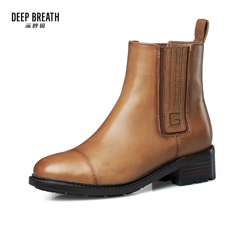 DEEP BREATH WOMENS SHOES CHELSEA BOOTIES WOMENS BLOCK HEEL LEATHER BOOTS AX15135