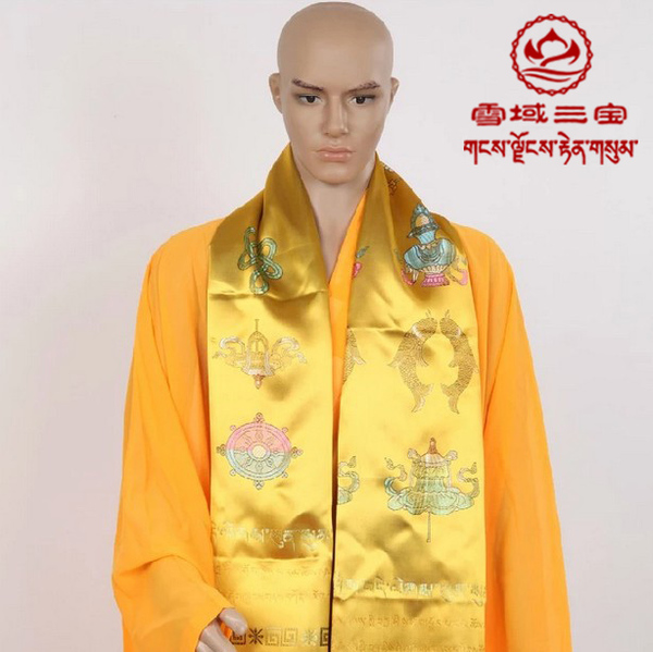 西藏纯手工绣花吉祥八宝哈达精品丝绸哈达敬献贵宾哈达