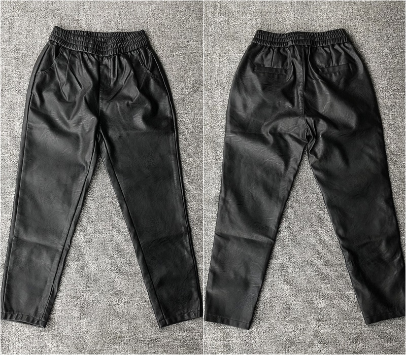 2024 봄 가을 겨울 가죽 바지 하렘 바지 여성 겉옷 슬리밍  가죽 작은 피트 패션 느슨한 9 포인트 대형 플러스 벨벳