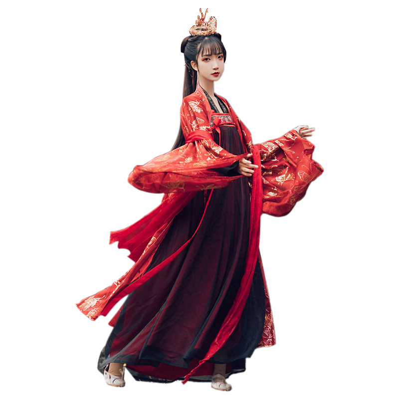 RENTAL HANFU BEAUTY MAKEUP FEMALE STUDENTS ANCIENT COSTUMES RED CHEST LENGTH SKIRT FAIRY GRADUATION PHOTO DOUYIN PHOTO