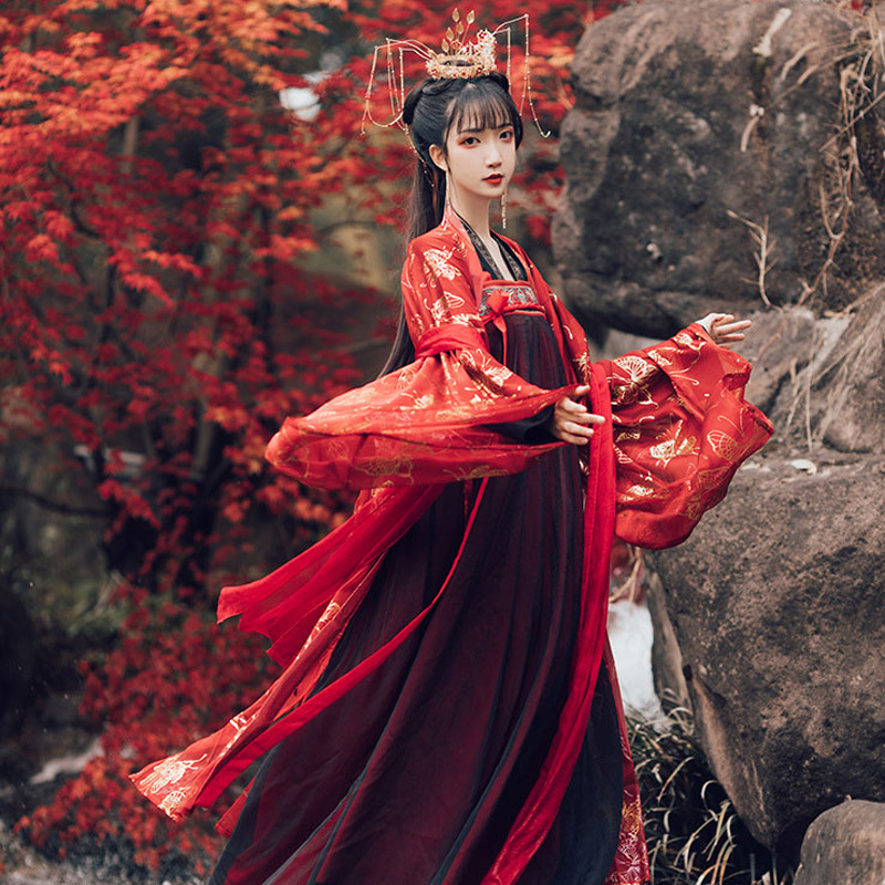 RENTAL HANFU BEAUTY MAKEUP FEMALE STUDENTS ANCIENT COSTUMES RED CHEST LENGTH SKIRT FAIRY GRADUATION PHOTO DOUYIN PHOTO