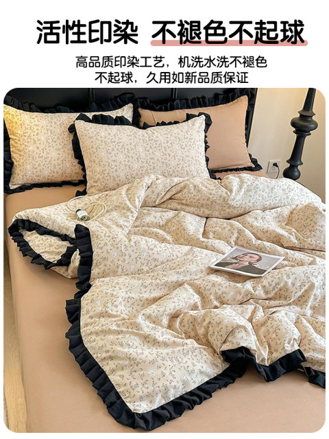 Double layer yarn four-piece set 2025 new summer quilt cover bed sheet dormitory bedding three-piece set non-complete cotton pure cotton