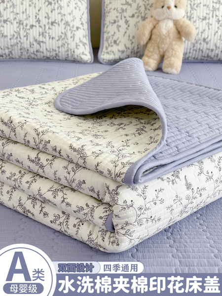 水洗棉床盖单件a类母婴级四季通用榻榻米防滑夹棉厚床单人三件套3