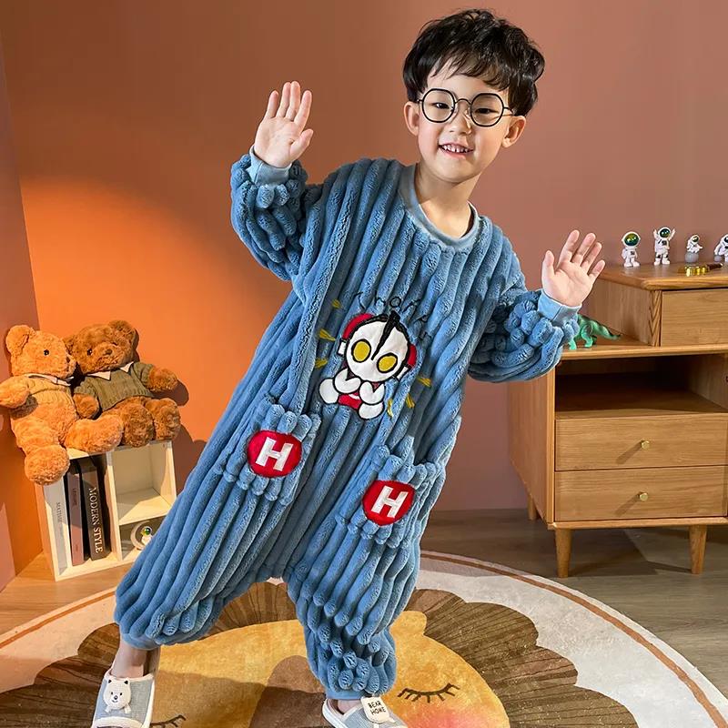 JAPAN PURCHASING GP ULTRAMAN CHILDRENS ONE-PIECE PAJAMAS CARTOON WINTER THICKENED WARM CUTE CORAL VELVET LOUNGEWEAR