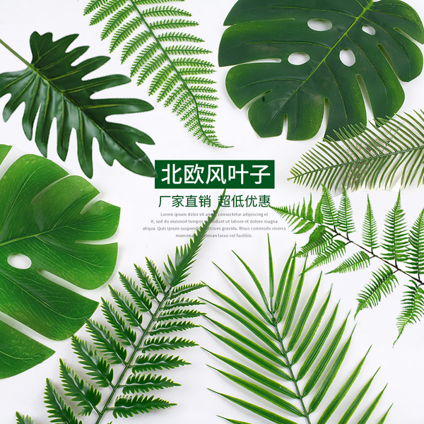 多款单片叶子仿真散尾葵波斯蕨龟背叶植物墙绿植造景婚庆布置绿叶
