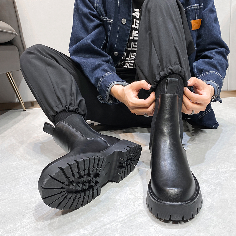 CHELSEA BOOTS MENS FALL WINTER FLEECE MARTIN BOOTS SLEEVE YOUTH INNER HEIGHTENED MARTIN BOOTS ROUND TOE WINTER CIGARETTE BOOTS