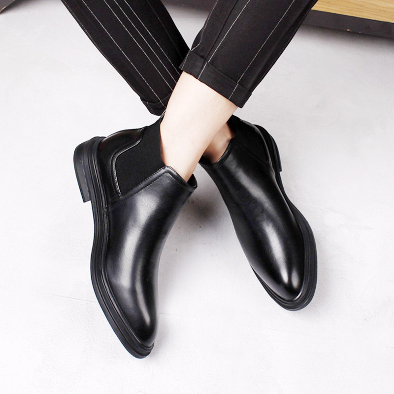 AUTUMN AND WINTER NEW MARTIN BOOTS POINTED TOE KOREAN HIGH-TOP LEATHER SHOES SHORT BOOTS MIDDLE-TOP MENS TRENDY BROWN CHELSEA LEATHER BOOTS