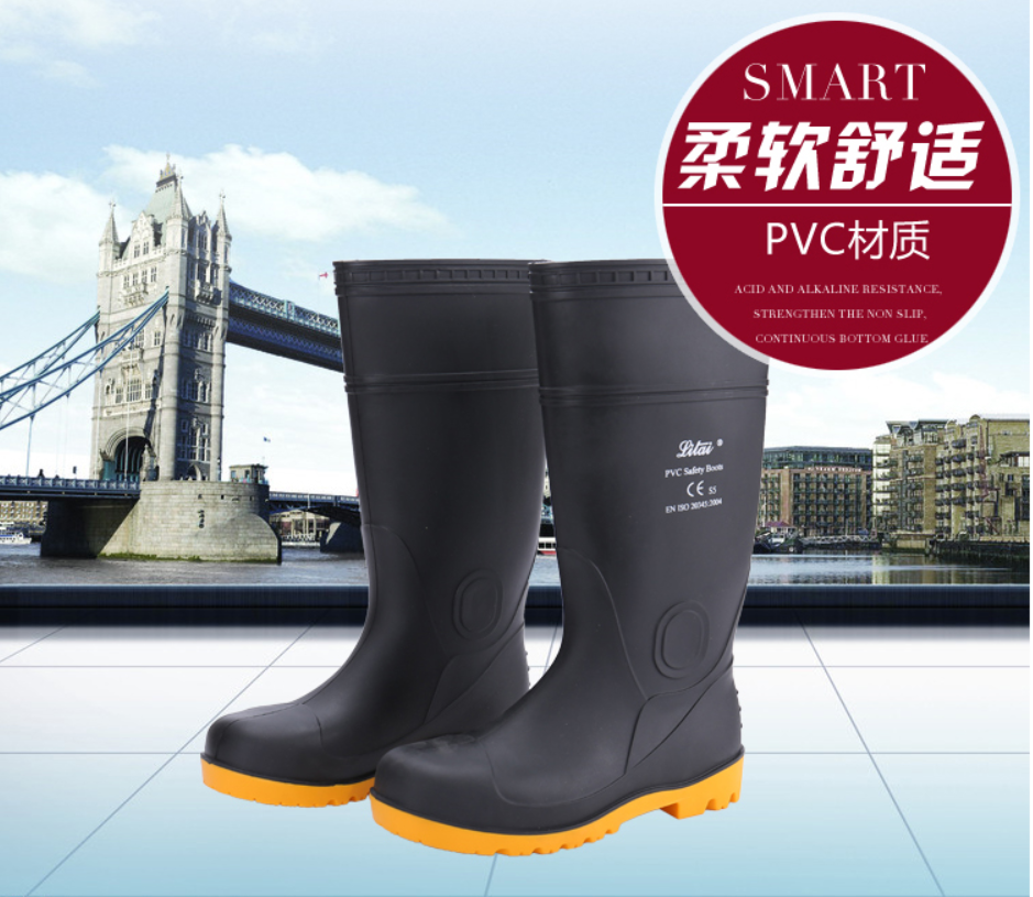 STEEL PLATE STEEL TOE MENS RAIN BOOTS HIGH-BARREL SAFETY ANTI-SMASHING ANTI-SMASHING ANTI-STABBING CONSTRUCTION WATER SHOES RAIN BOOTS ANTI-SLIP AND WEAR-RESISTANT LONG GALOSHES