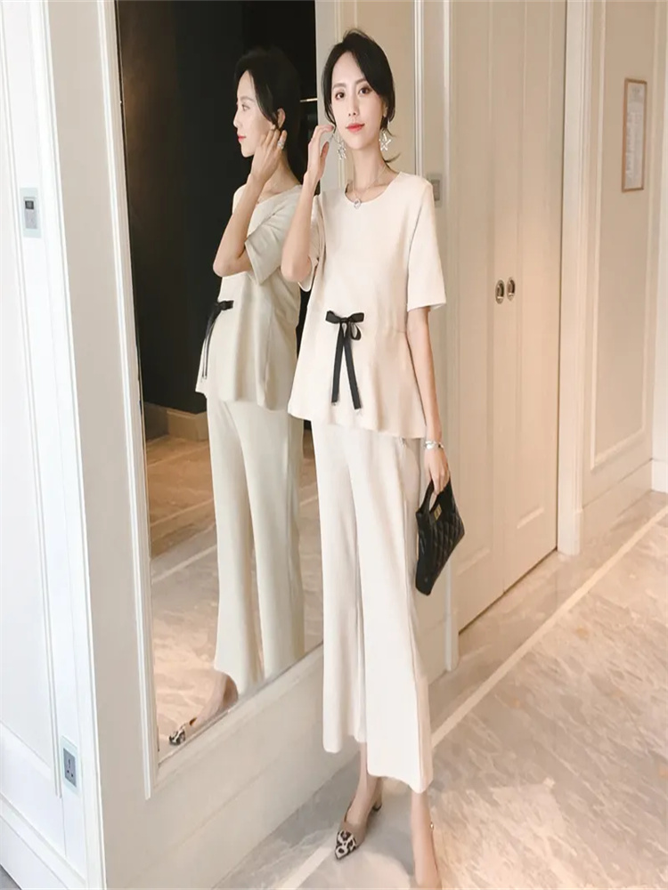 MATERNITY SUITS TWO-PIECE SETS INTERNET CELEBRITY AUTUMN CLOTHES WEAR FASHIONABLE CASUAL AND LOOSE SUMMER THIN MATERNITY TOPS AND PANTS