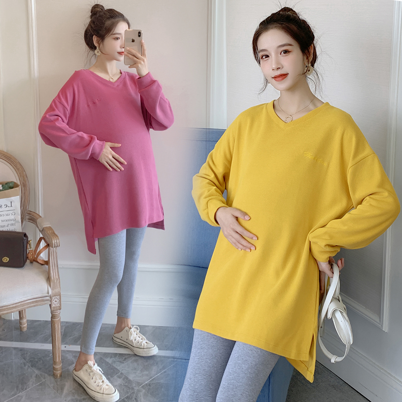 MATERNITY PRE-AUTUMN NEW COOL SILK COTTON SUIT LARGE SIZE LOOSE THIN MM MID-LENGTH MATERNITY SWEATSHIRT TWO-PIECE SET