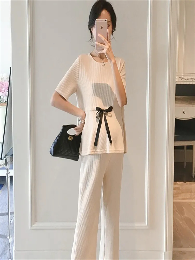 MATERNITY SUITS TWO-PIECE SETS INTERNET CELEBRITY AUTUMN CLOTHES WEAR FASHIONABLE CASUAL AND LOOSE SUMMER THIN MATERNITY TOPS AND PANTS