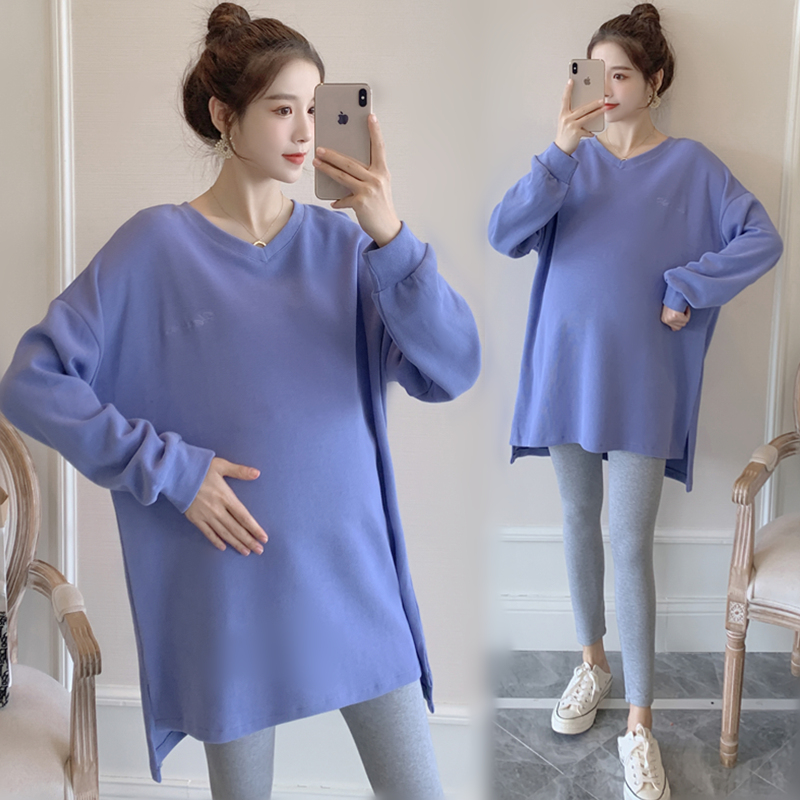 MATERNITY PRE-AUTUMN NEW COOL SILK COTTON SUIT LARGE SIZE LOOSE THIN MM MID-LENGTH MATERNITY SWEATSHIRT TWO-PIECE SET