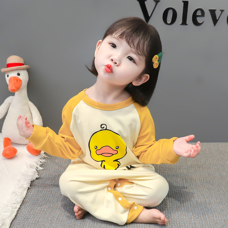 BABY ONE-PIECE PAJAMAS SPRING AND AUTUMN PURE COTTON LONG-SLEEVED CHILDRENS AUTUMN AND WINTER ROMPER ONE-PIECE SLEEPING BAG AUTUMN HOME CLOTHES WOMEN