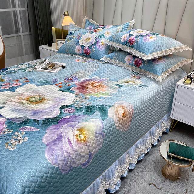 Summer ice silk mat three-piece set bed cover cotton sheet can be washed with water machine 1.8m double air conditioning soft mat