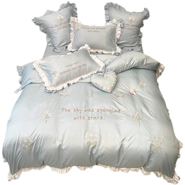 160 light luxury simple tiny bed four-piece set spring and autumn silk silk princess style bed sheet hat and quilt cover