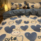 Retro small blue quilt cover four-piece set wash cotton single double bedding dormitory student bed sheet three-piece set
