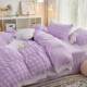 Princess style full solid color wash cotton bubble yarn bed four-piece set sheet quilt cover lace dormitory three-piece set bed cover