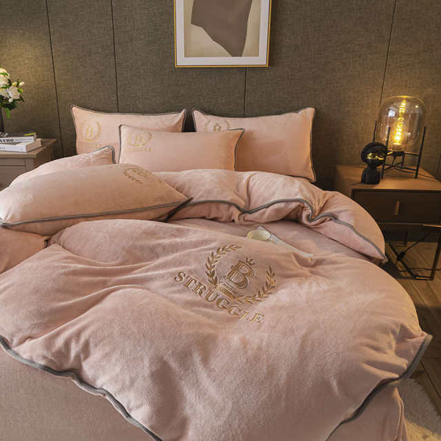 Milk velvet bedding four-piece set in winter thickened coral velvet quilt cover cover double-sided flannel sheets and fittings