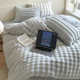 High-end feeling plus velvet thickened rabbit velvet four-piece set Puff grid blue quilt cover coral milk plush bedding