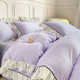 Princess style jacquard four-piece set of cotton girl's skin-friendly solid color fresh lace quilt cover light luxury bed sheets and bed cover