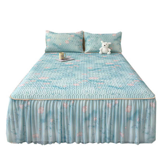 2024 new latex cool mat summer bed skirt ice silk mat three-piece set summer bed sheet machine washable air conditioning mat