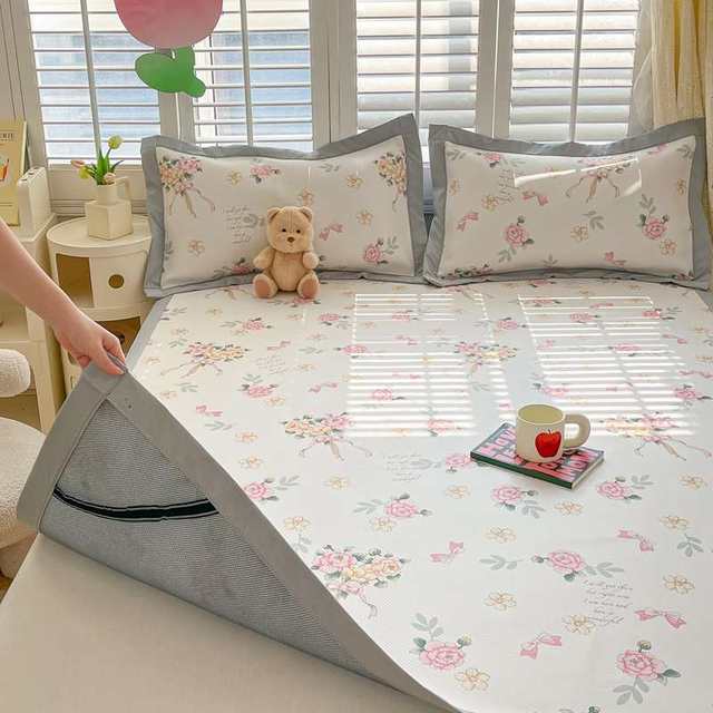Summer rattan mat ice silk mat three-piece set summer twill composite cool soft mat household washable sheet style