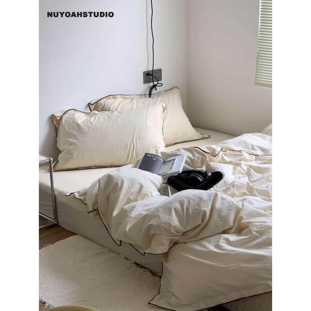 Nuyoah studio French lazy cotton edge washing cotton sheet and quilt cover four-piece set