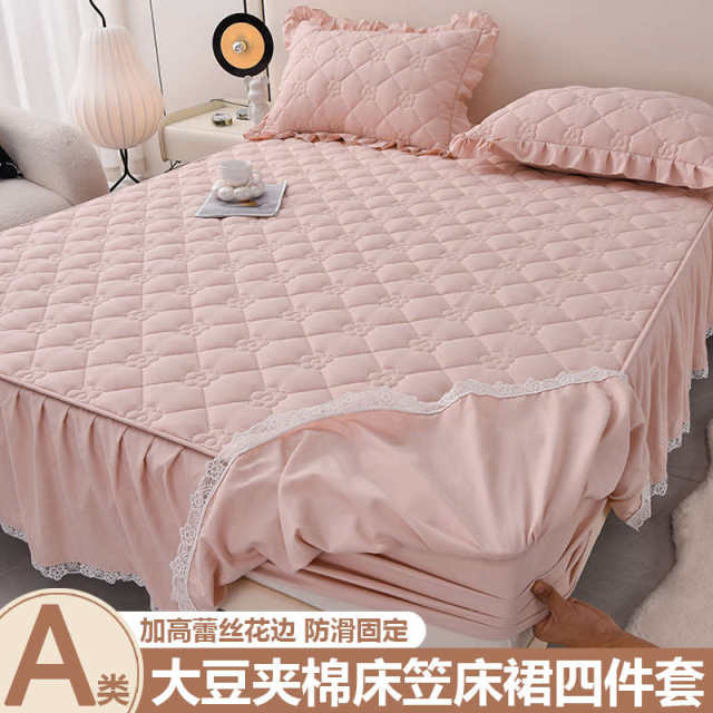 Soybean cotton wool bed cover, bed skirt, four-piece set, summer Simmons bed sheet set, mattress, dust protection cover, full single piece