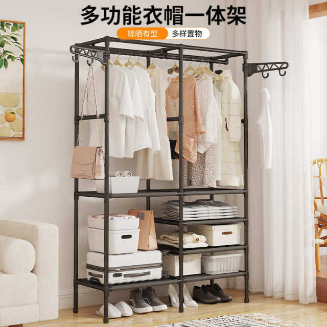 New hot-selling simple double row multi-function storage coat rack household bedroom floor-standing storage rack clothes rack