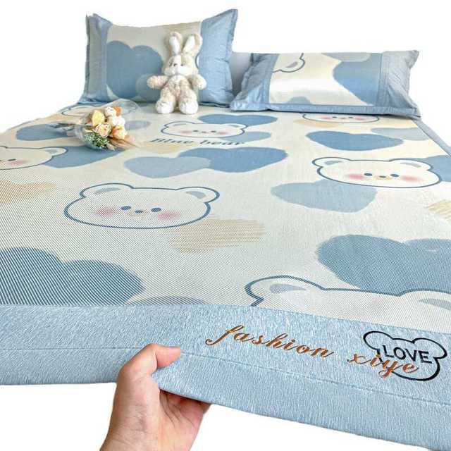 Summer ice silk mat three-piece set foldable machine wash ice silk bed sheets bed covers dormitory single rattan mat ice silk mat