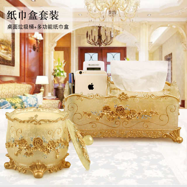 European-style living room household trash can with lid move to a new home high-end resin trash can creative desktop storage barrel