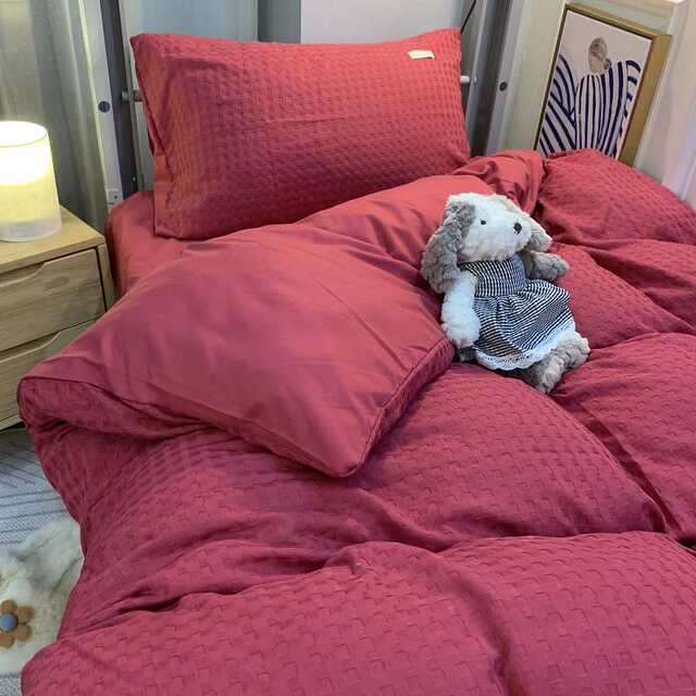 2022 Dragon Fruit Retro Waffle Quilt Cover Bedding Four-Piece Set Student Dormitory Bedding Three-Piece Set Autumn