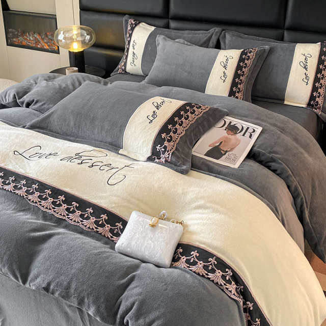 High-end milk velvet thickened four-piece set light luxury velvet sheets and quilt cover coral velvet autumn and winter warm bedding