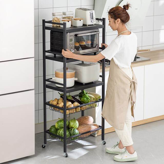 Kitchen storage rack floor-standing multi-layer pot oven microwave storage rack multi-functional vegetable basket vegetable storage rack