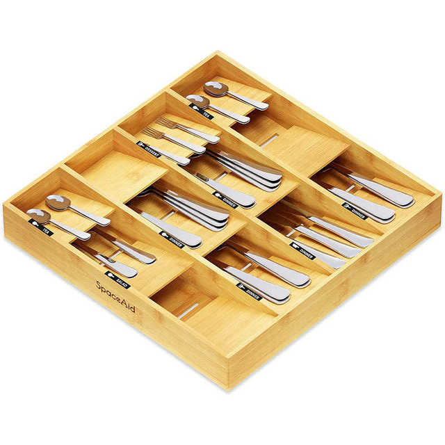 Bamboo drawer storage partition box placing tableware built-in sorting box sorting knife fork chopsticks desktop storage box