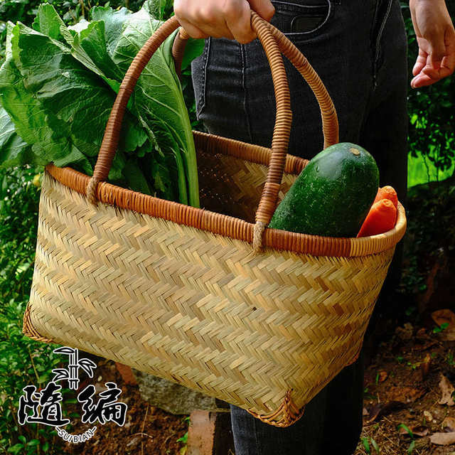 Handmade bamboo weaving environmentally friendly grocery shopping shopping handbag picking basket storage basket bamboo weaving basket high-quality handmade bamboo basket