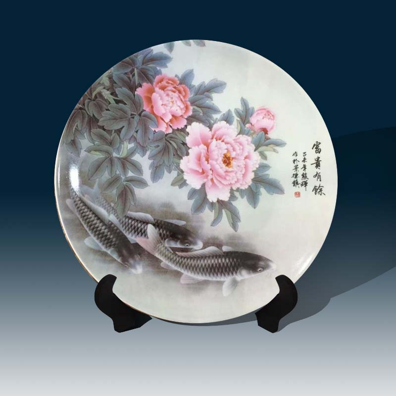 JINGDEZHEN 붉은 잉어 도자기 장식 접시 35-40CM 풍부하고 풍부한 장식 접시 새로운 홈 패션 접시 장식품